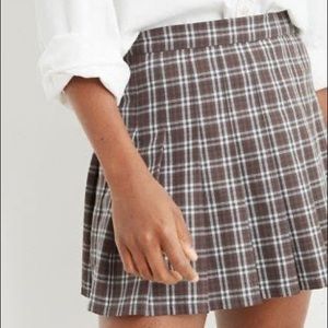AERIE Class Act Brown Plaid Pleated Skirt XL NWT